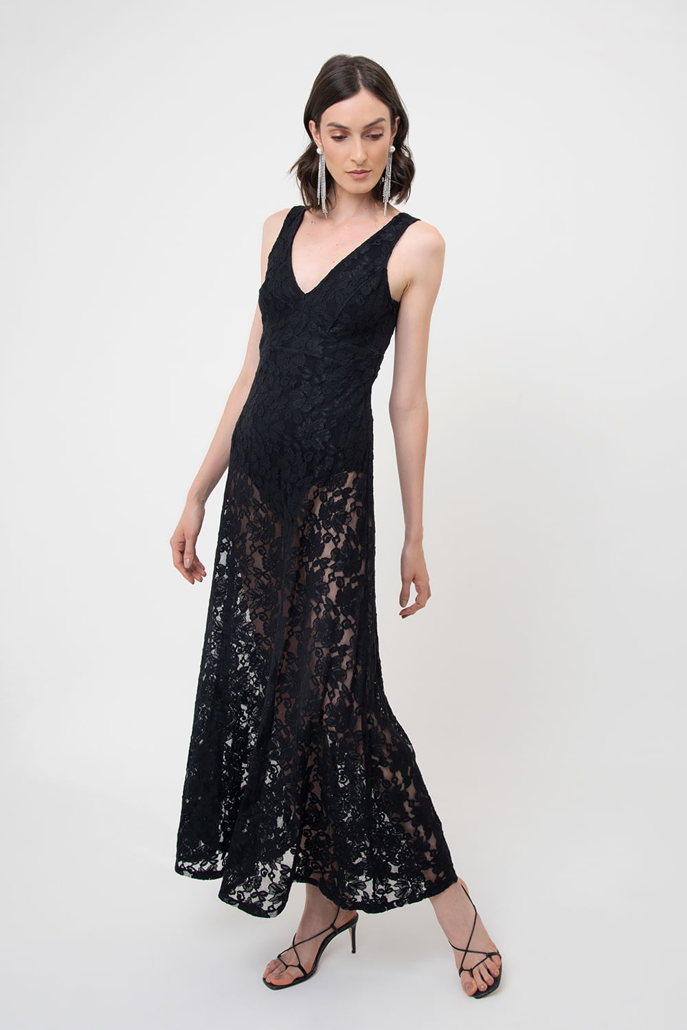 vestido longo de renda preto