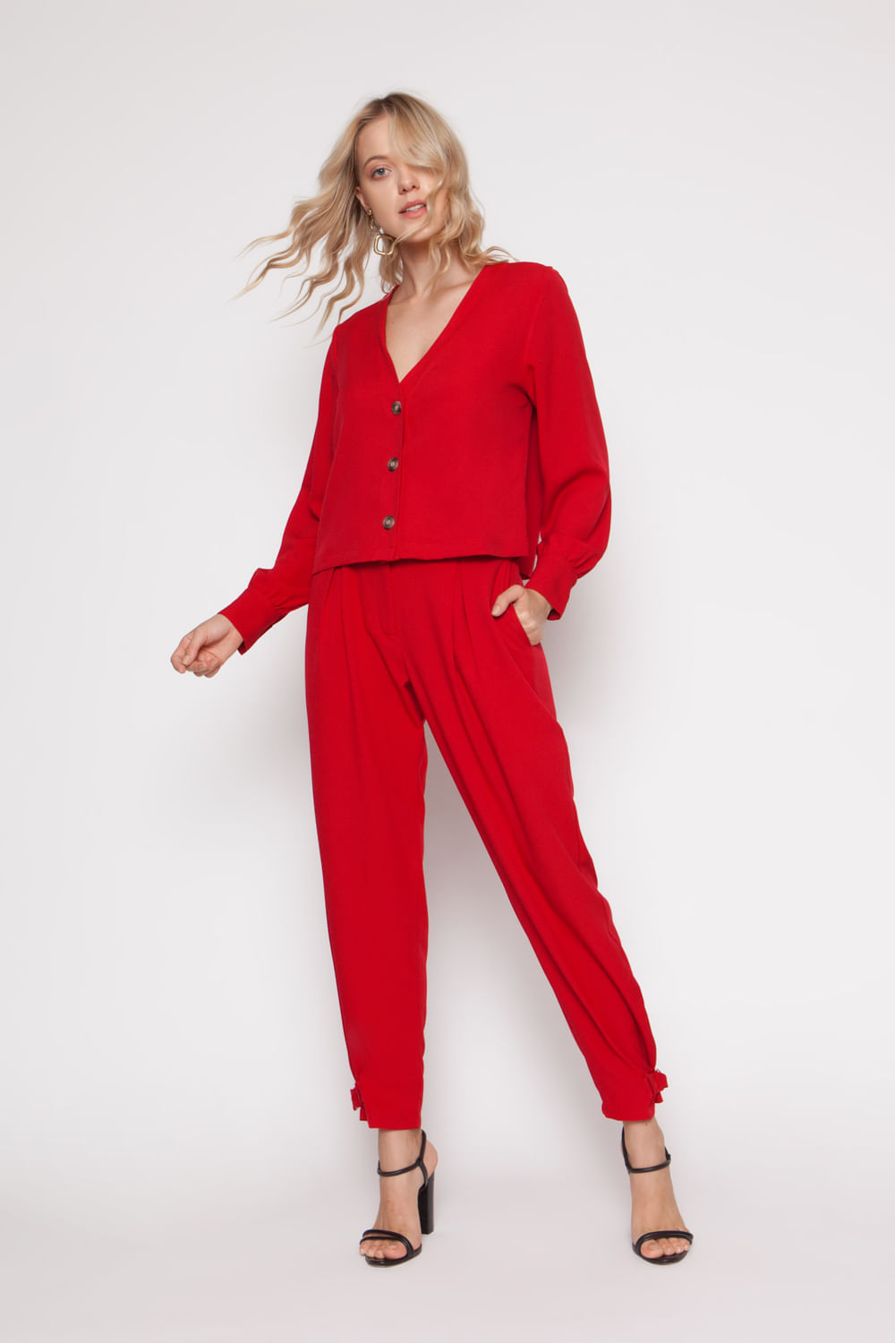 Blusa Vermelha Cropped Com Manga Bufante Cordoce