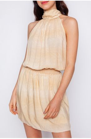 Vestido-Bege-de-Viscose-Estampado-com-Gola