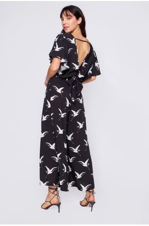 Blusa-Preta-Estampada-Transpassada-com-Amarracao