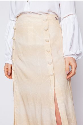 Saia-Midi-Bege-Estampada-com-Fendas-e-Botoes