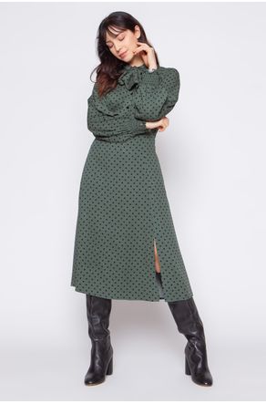 Vestido-Verde-Militar-Poa-Com-Amarracao-No-Decote-corpo-frente-