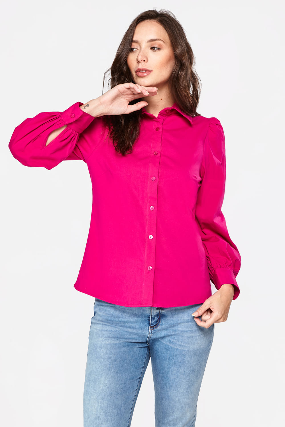 Blusa pink manga bufante Clearance