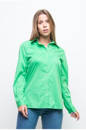 Camisa-Verde-De-Tricoline-Com-Barra-Arredondada-close-frente