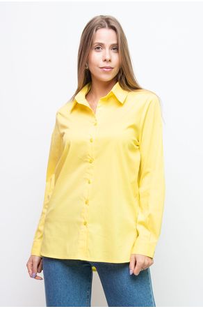 Camisa-Amarela-De-Tricoline-Com-Barra-Arredondada-close-frente