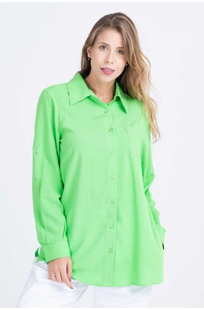 Camisao-Verde-Limao-De-Viscose-Com-Bolso-close-frente