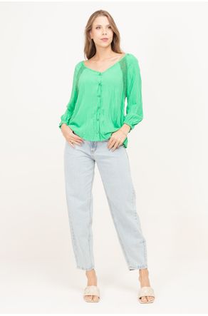 Blusa-Verde-Decote-V-Com-Detalhe-Em-Renda-corpo