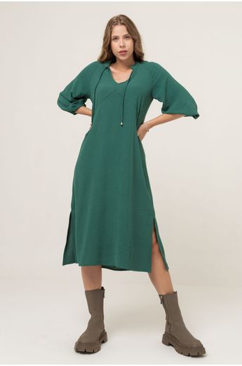 Vestido-Midi-Verde-Com-Fenda-Lateral